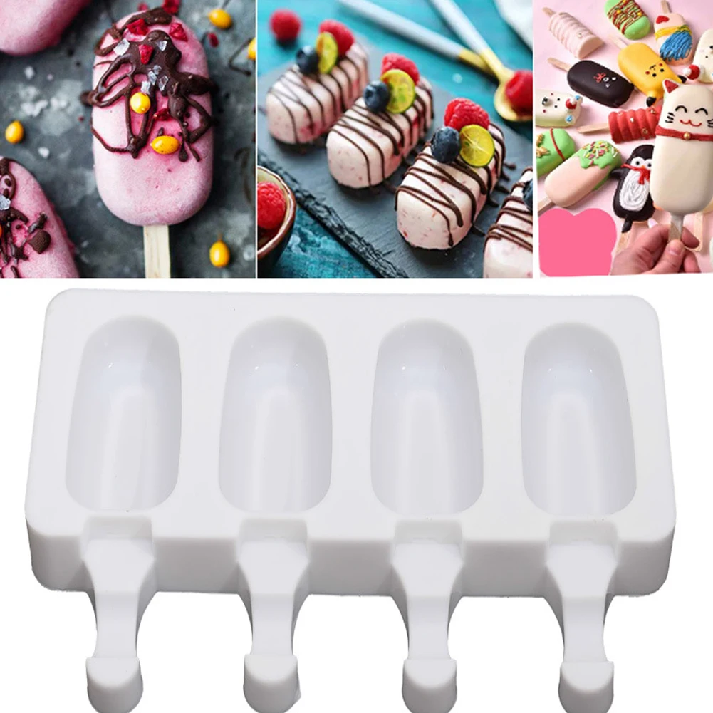 

4 Cell Silicone Ice Cream Mold Diy Popsicle Barrel Juice Ice LollyMold Dessert Ice Cream With Popsicle Stick Pop Mould