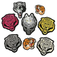 8pcs tiger head patches wolf head sticker iron clothes heat transfer applique embroidered application cloth fabric animal patch