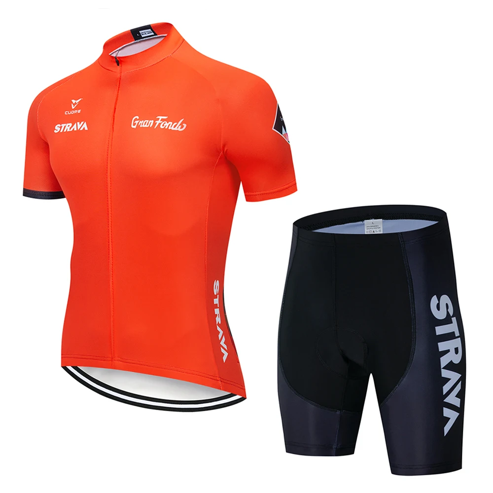 

New Red STRAVA Pro Bicycle Team Short Sleeve Maillot Ciclismo Men's Cycling Jersey Summer Breathable Cycling Clothing Sets