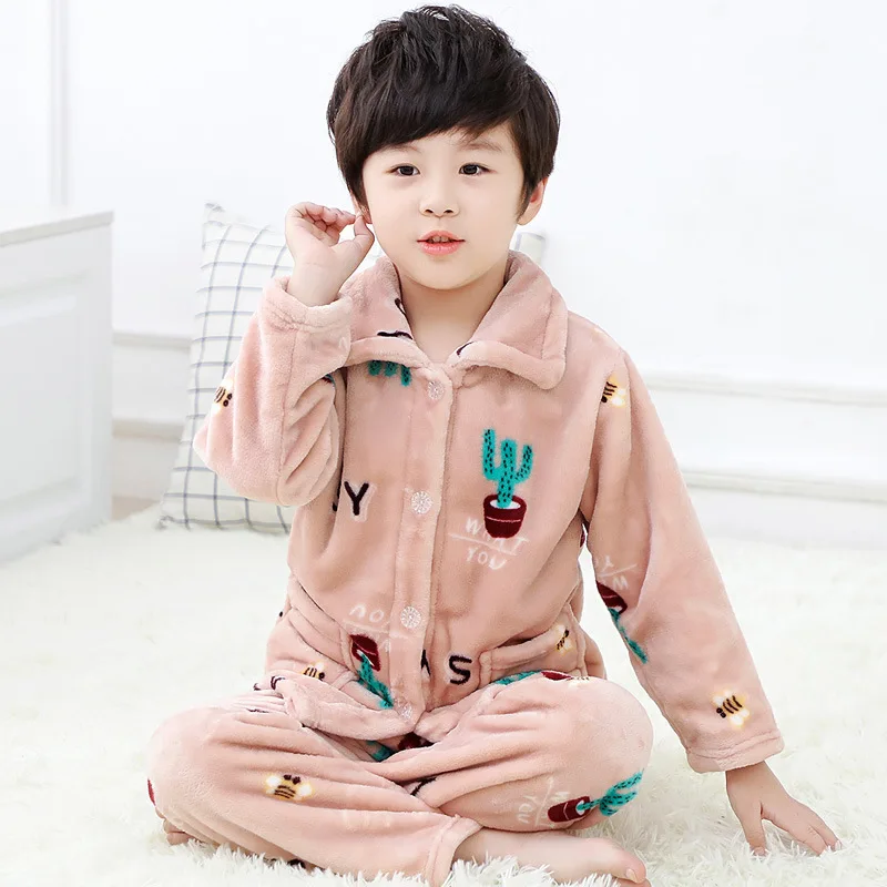Kids Pajamas Одежда для девочек и мальчиков; сезон осень-зима; фланелевые пижамы для девочек; детские пижамы; одежда для сна для мальчиков; одежда для сна из кораллового флиса; комплект домашней одежды - Цвет: Kids Pajamas