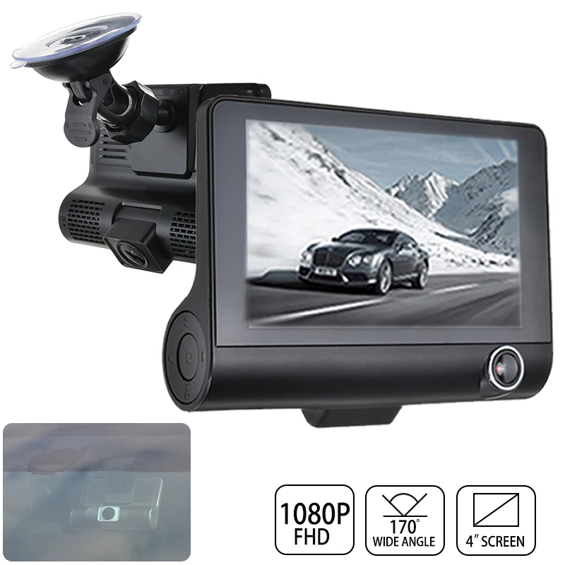Автомобильный видеорегистратор 4 дюйма 3 объектива HD 1080P G датчик парковочный