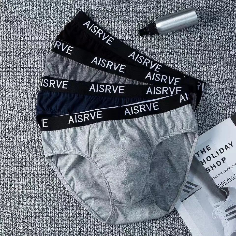 4Pcs/Lot Pure Cotton Men's Briefs Mid-waist Youth Man Briefs Loose Oversized Male Briefs Shorts Stretch Briefs