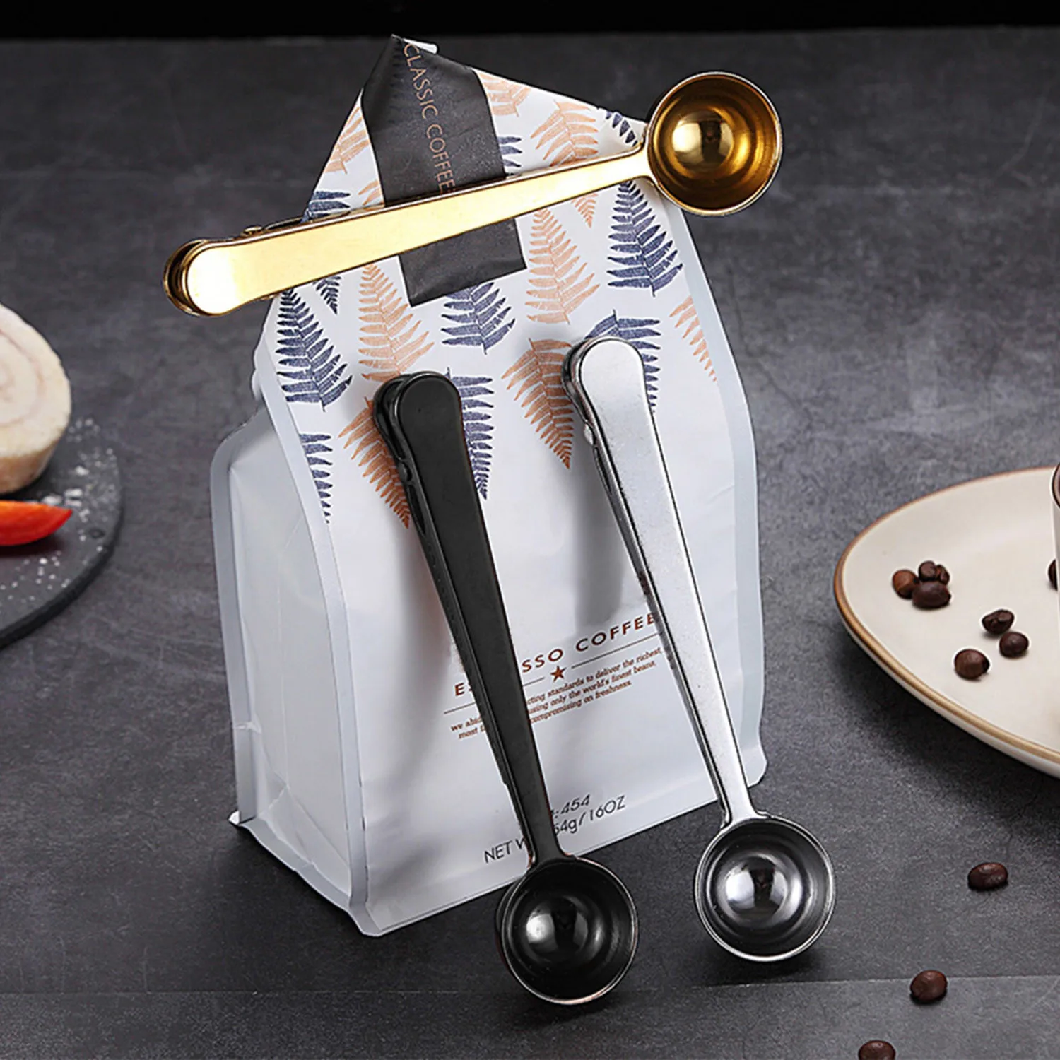 1 шт. 2 в кофейная ложка из нержавеющей стали с зажимом для пакета измерительная