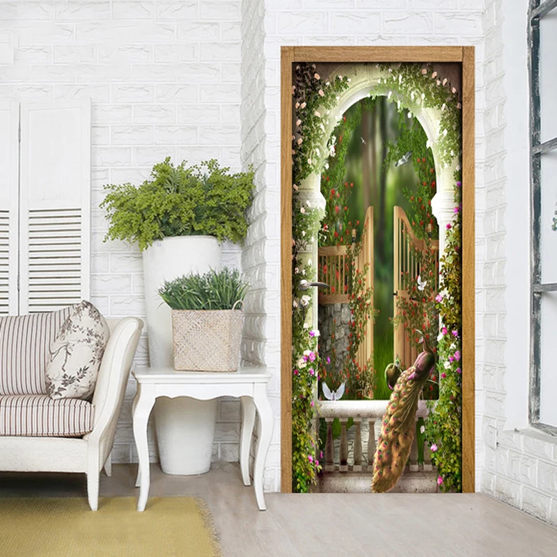 3D наклейка на дверь ПВХ самоклеящаяся настенная садовый камень римская колонна