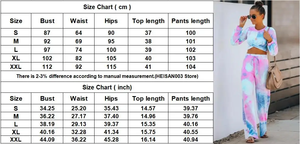 

VS&LLWQ 2 Piece Set Women Tie Dye O Neck Long Sleeve Crop Top High Waist Wide Leg Trouser Suit Female Autumn Fashion Casual Set