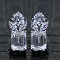 huitan fresh style stud earrings for girls shiny crystal cubic zirconia fashion women earrings high quality silver color jewelry