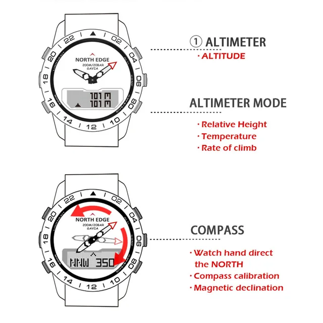 Sports Digital watch Waterproof 200m Altimeter Compass 5