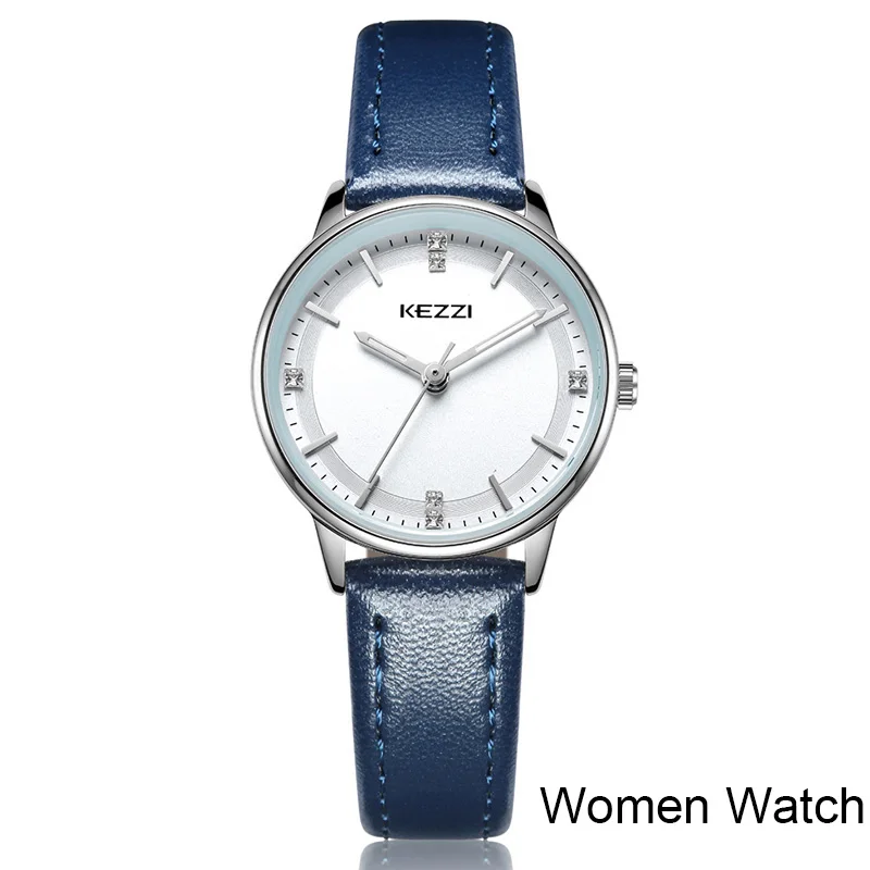 Blue women watch KEZZZI женское платье кварцевые часы модные повседневные кожаные Наручные часы для мужчин и женщин пара часы для влюбленных Relogio Masculino Reloj Mujer - Цвет: Blue women watch