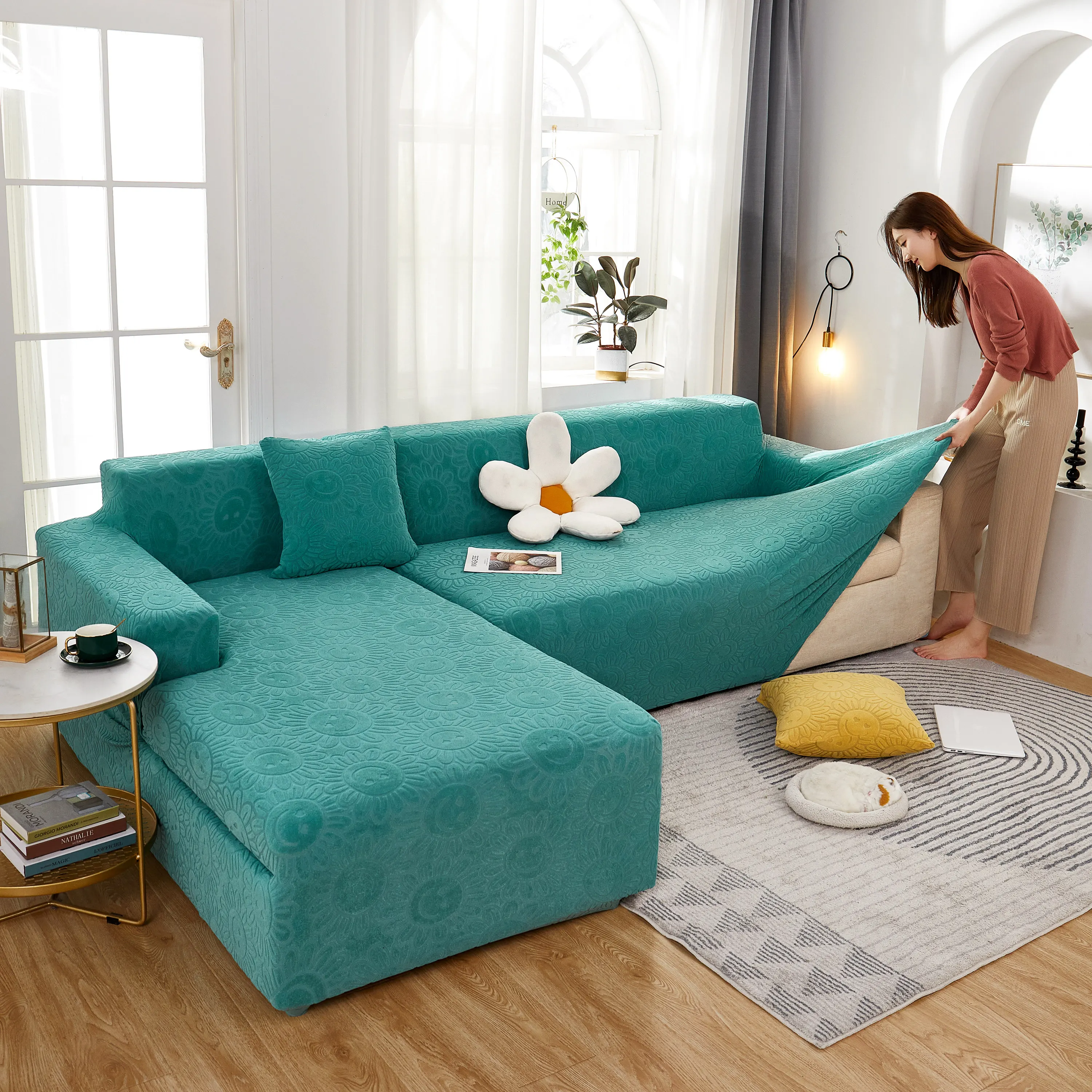 

Jacquard Stretch Sofa Covers for Living Room Elastic Sofa Slipcover Sectional Couch Cover Furniture Protector L Shape Need 2pc