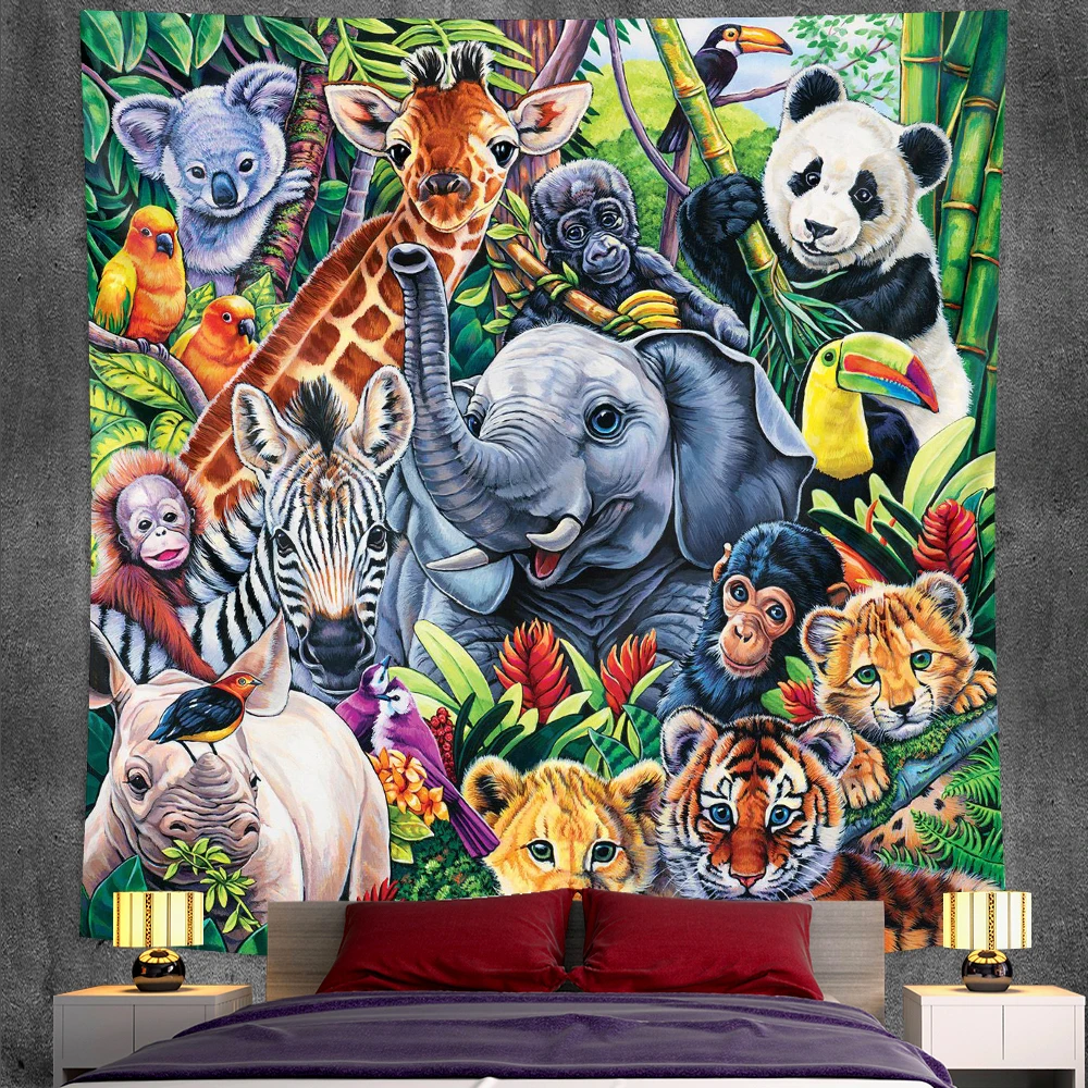 Красивый тропический настенный гобелен с рисунком пальмовых листьев и цветов