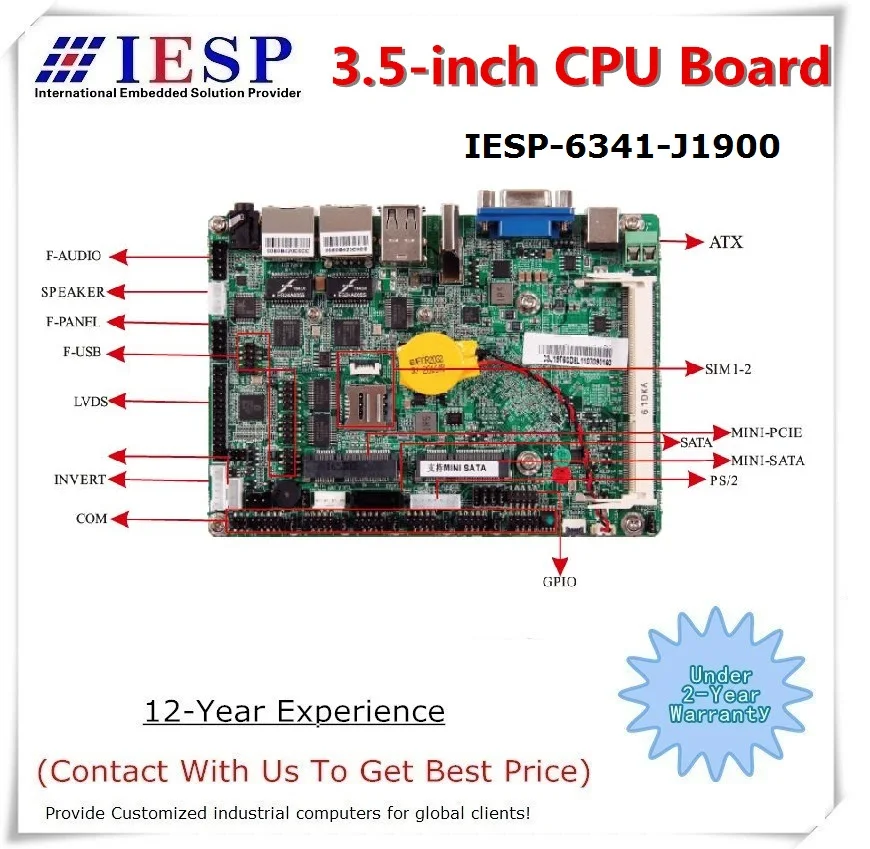 Промышленная Встроенная Плата ЦП 3 5 дюйма J1900 6 * RS232 10 USB поддержка VGA HDMI LVDS