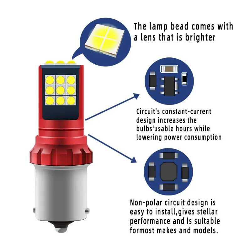 2X LED Car Reverse Lights Rear Light 12V 1156 Type Tail Bulb Lamp Daytime Running Signal Glowing Working | Автомобили и мотоциклы