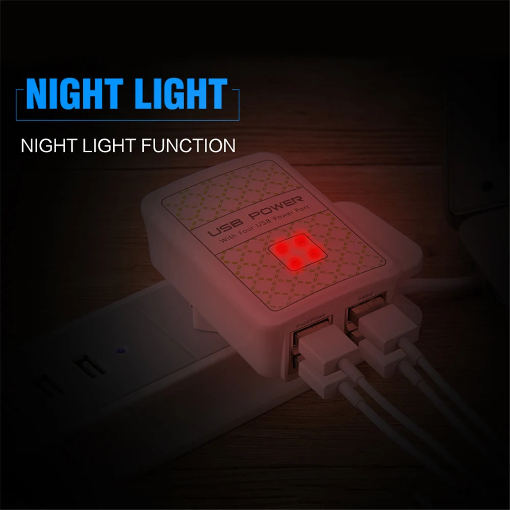 Сетевое зарядное устройство с 4 USB-портами хаб для быстрой зарядки iPhone Samsung