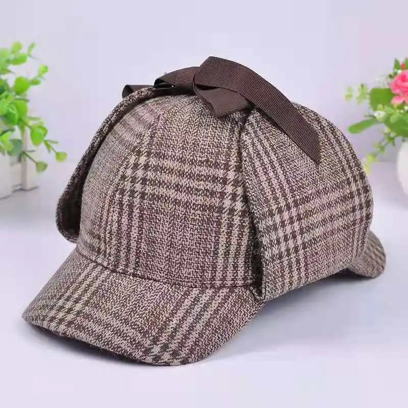 

2021 Fashion Plaid Double Brim Hip-Hop Baseball Cap Panama Men's Winter Hat Children Caps Boys And Girls Gucci Detective Hat