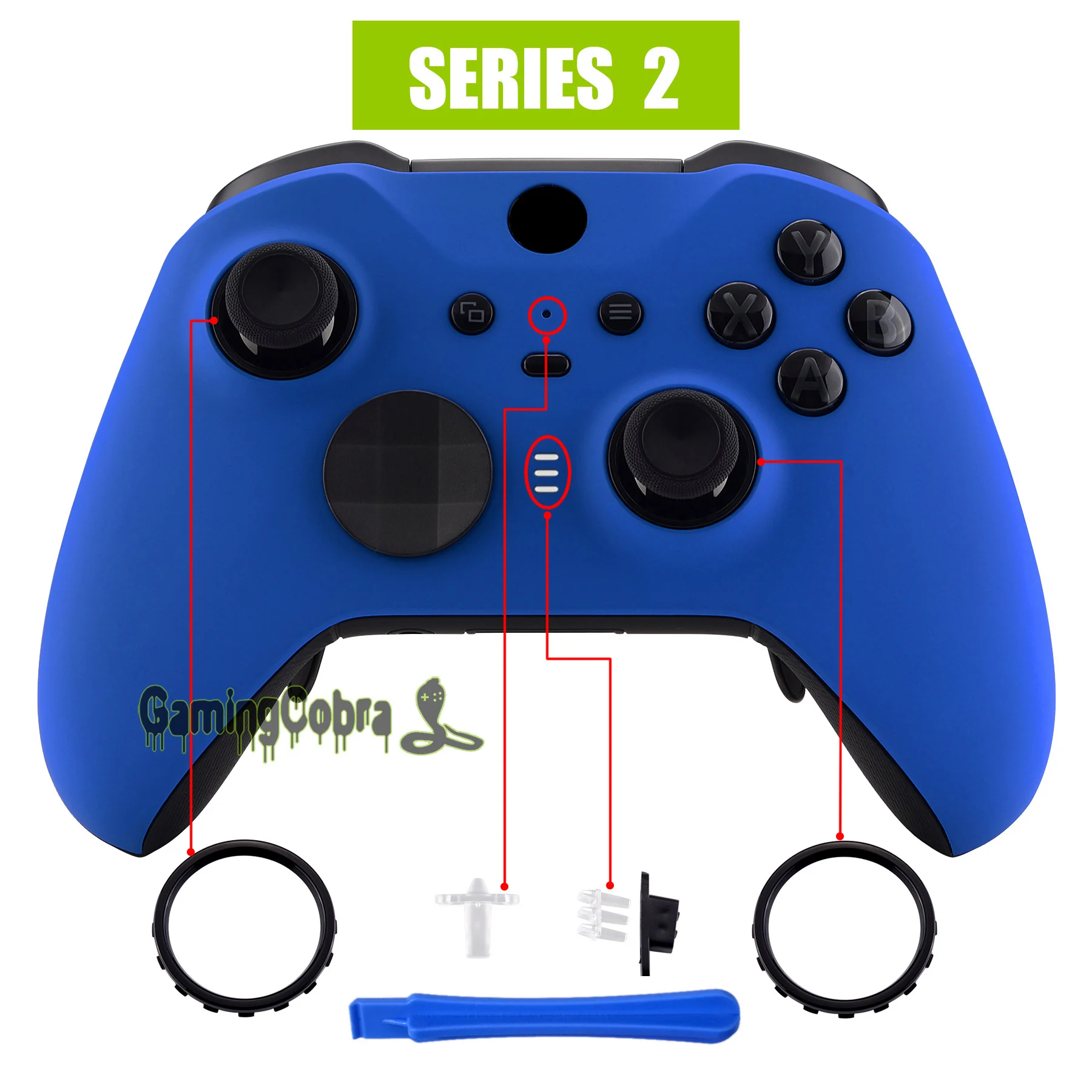 

eXtremeRate Blue Soft Touch Faceplate Front Housing Shell Case Replacement Kit for Xbox One Elite Series 2 Controller Model 1797