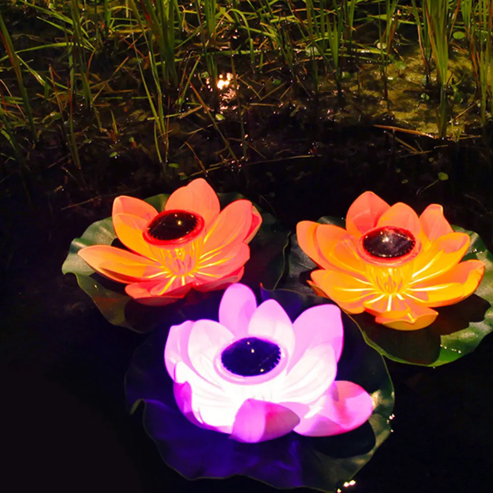 

Solar Powered LED Flower Floating Lamp Lotus Lights Waterproof Garden Pool Flower Lantern for Garden Yard Fountain Light