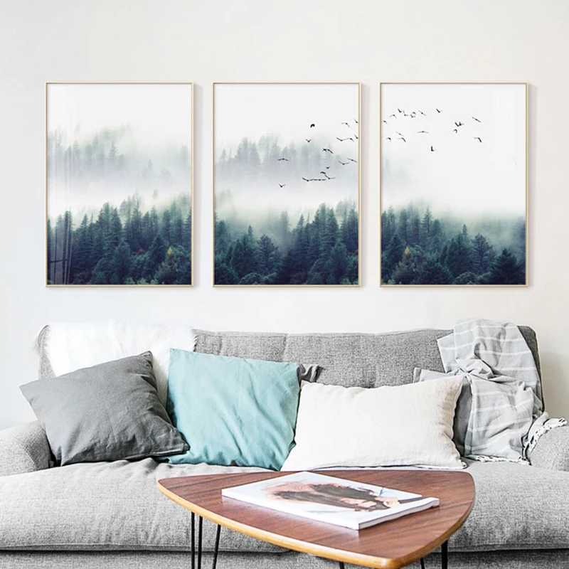 Северный лес дерево пейзаж печать на холсте декоративное растение вышивка с