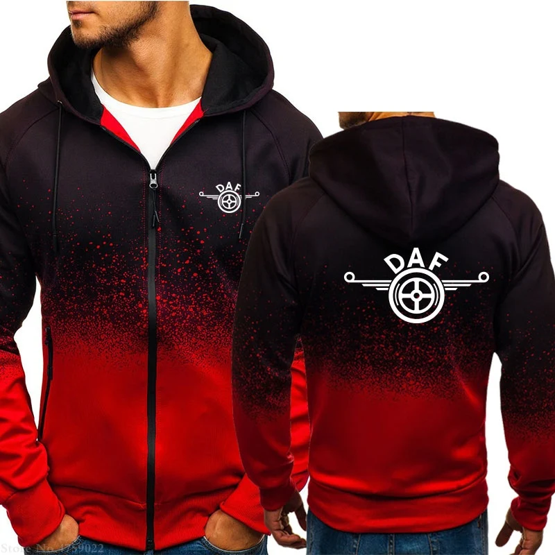 

Men's long sleeve hooded sweatshirt, zipper, full color, red, gray, fashion