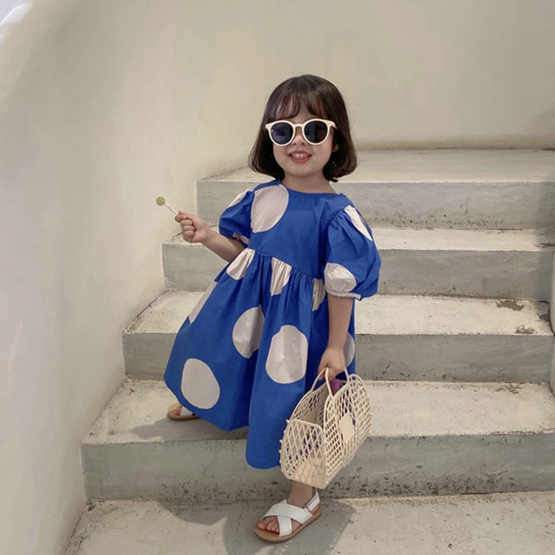 

Baby Girls Casual Dresses New Korean Fashion Children Short Sleeve Toddler Dot Princess Vestidos Girl Cotton Holiday Costumes