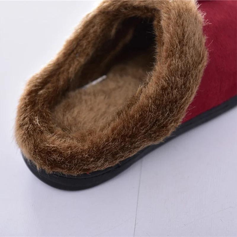 Зимние слиперы Мужская замшевая обувь с коротким плюшем прошитая домашняя для