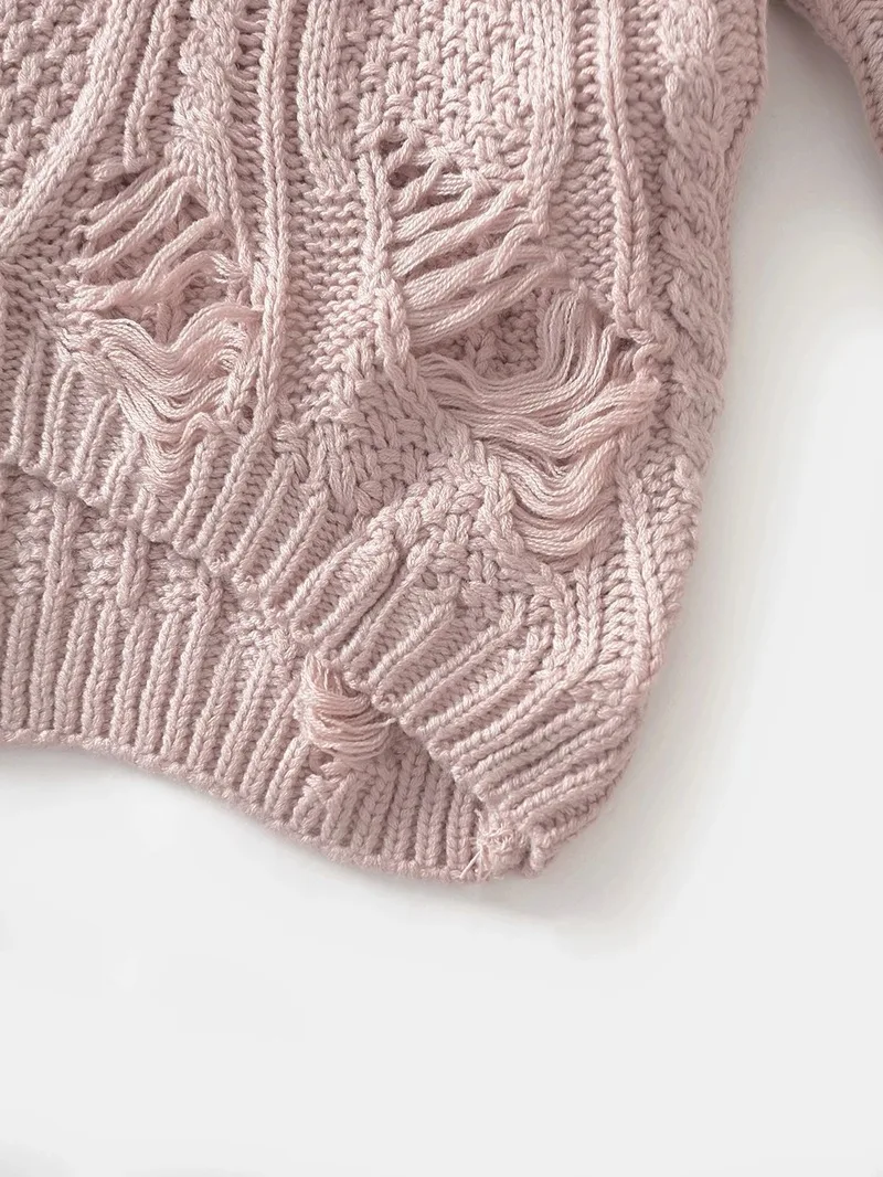 

Harajuku Autumn Winter Women's Sweaters Fashion Chic O Neck Long Sleeve Hollow Out Hole Twist Knitted Pullover Jumper for Femme