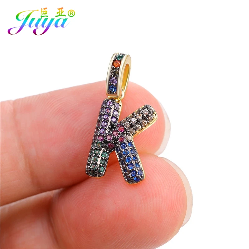Juya DIY шнур кожаный вывод многоцветный Циркон с радужным блеском золото 26 буквы алфавита кулоны с надписями поставки