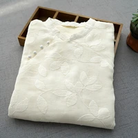 spring summer women loose vintage chinese style buttons full embroidery comfortable water washed thin ramie dresses