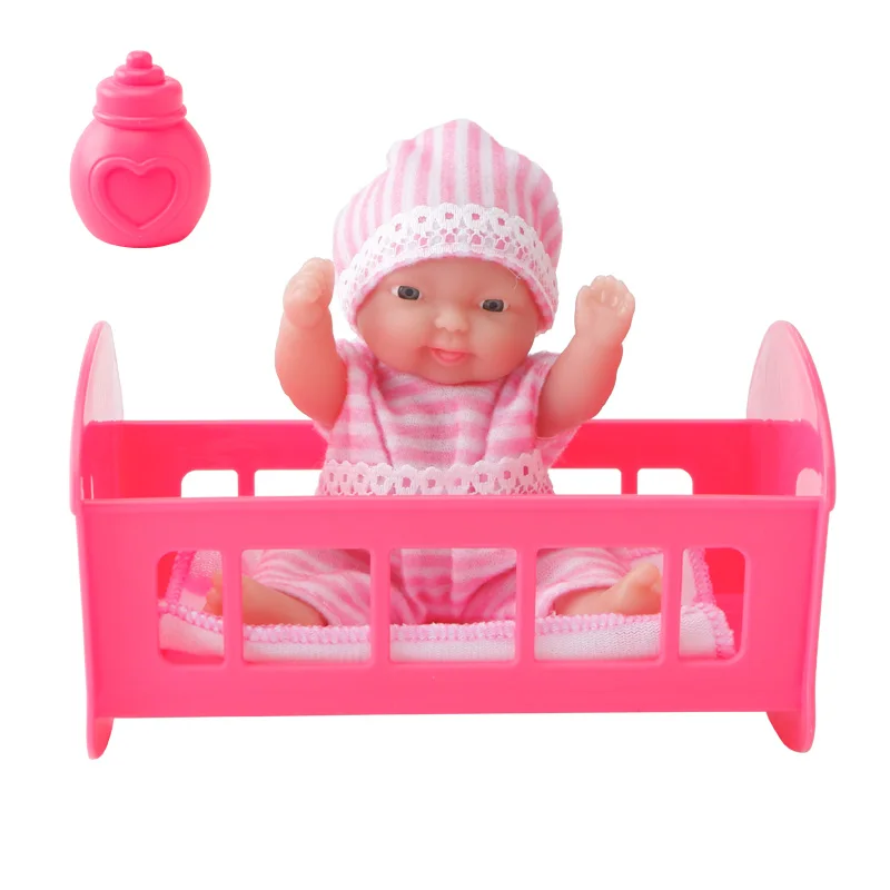 1 doll 1 cradle WOWCHEER 12 см 6 шт. Bebes Reborn мини детские куклы с Колыбель Ванна Мягкие силиконовые маленькие куклы реалистичные Kawaii Игрушки для девочек - Цвет: 1 doll 1 cradle