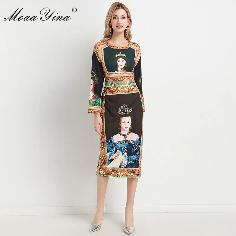 MoaaYina модное дизайнерское платье весна осень женское с длинным рукавом винтажное