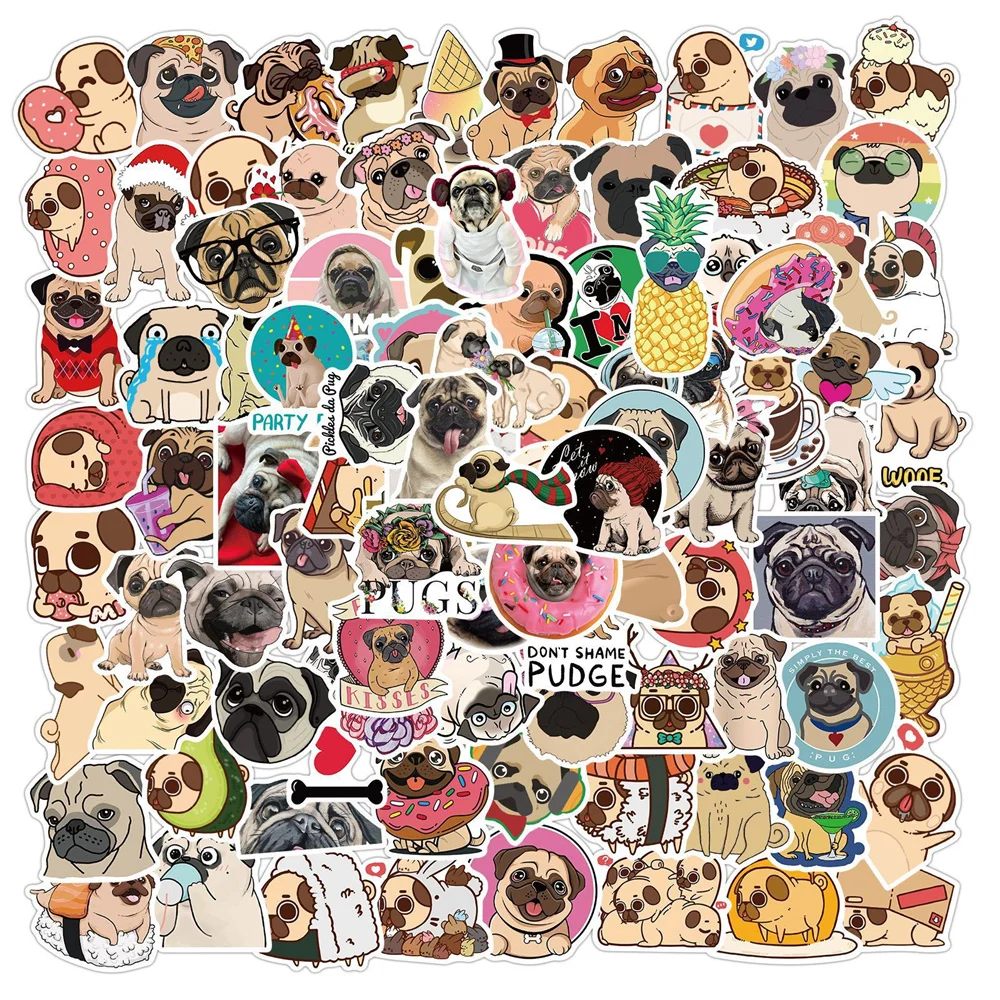 10/30/50PCS Cute Animal Pug Graffiti Waterproof Sticker Suitcase Notebook Refrigerator Skateboard Stationery Box HelmetWholesale