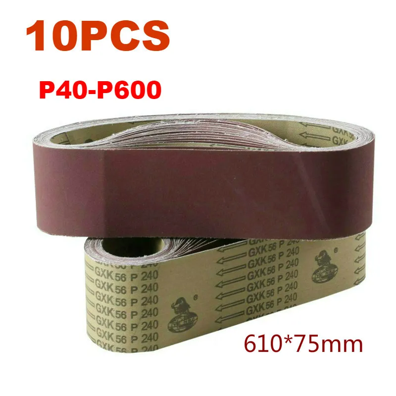 

10Pcs 610*75mm Abrasive Band Sanding Screen Belt Sanding Polisher Paper 40 To 600 Girt Abrasive Belt