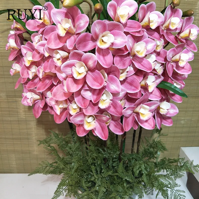 Искусственный 3D цветок цимбидиума реальные сенсорные латекс поддельные Орхидея