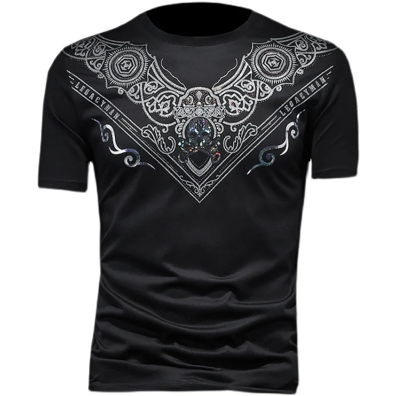 

New mens t shirt Mercerized cotton t-shirts Skull with diamonds mens shirt Breathable t-shirt for men style