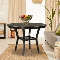 42 Inch 2-tier Round Dining Table Convenient Middle Storage Shelf Sturdy MDF Board Plastic Foot Pads Vintage Style Dining Tables