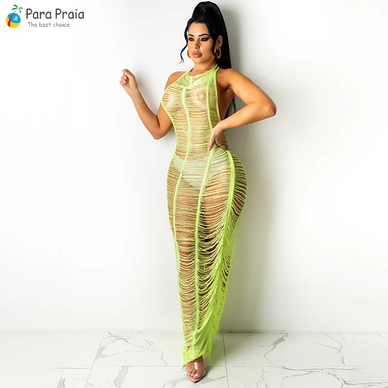 

Новинка, Летняя Пляжная накидка без рукавов с лямкой через шею, вязанное крючком, женское бикини, пляжная одежда, сексуальное пляжное платье...