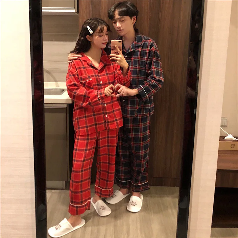 2019 пижамы для мужчин и женщин милые свежие с отворотом пар весенний осенний