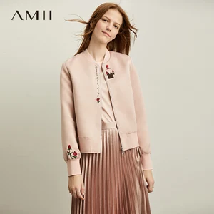 Женская розовая куртка с вышивкой Amii, Весенняя Свободная куртка на молнии, 12030885