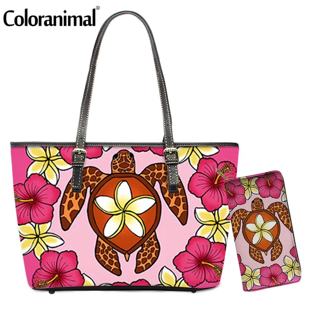

Coloranimal 2021 новая стильная женская кожаная сумка через плечо черепаха с принтом Plumeria Hibiscus, женская сумка с верхней ручкой, сумка-тоут