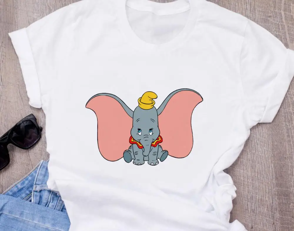 T-shirt Disneys dumbo летняя модная женская белая футболка с принтом, забавные мультяшные милые узоры белых топов, футболка - Цвет: T-shirt