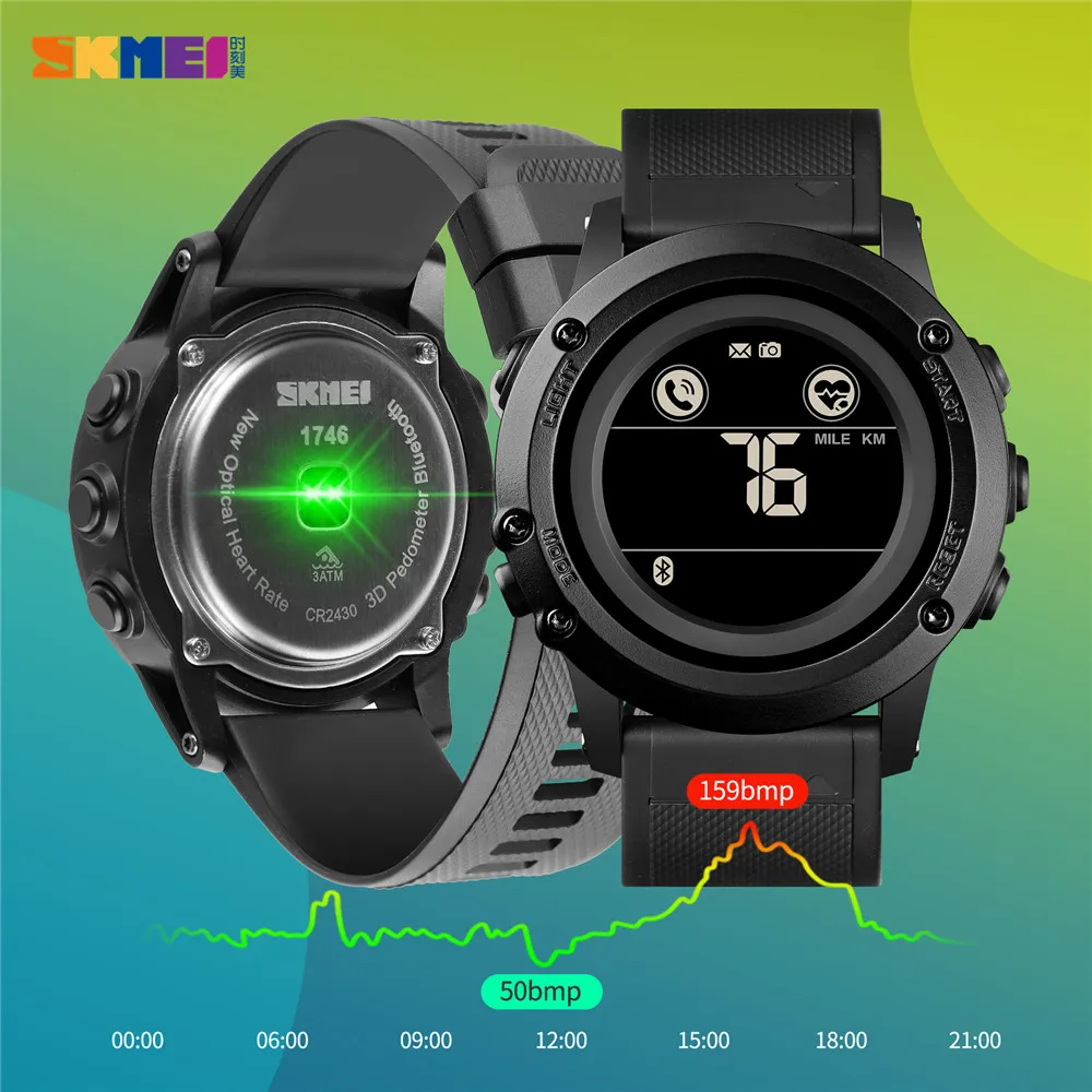 

SKMEI Waterproof Watch Men's Watches Clock Military Bluetooth Pedometer AlarmJapan Digital Movement Wristwatch Relogio Masculino