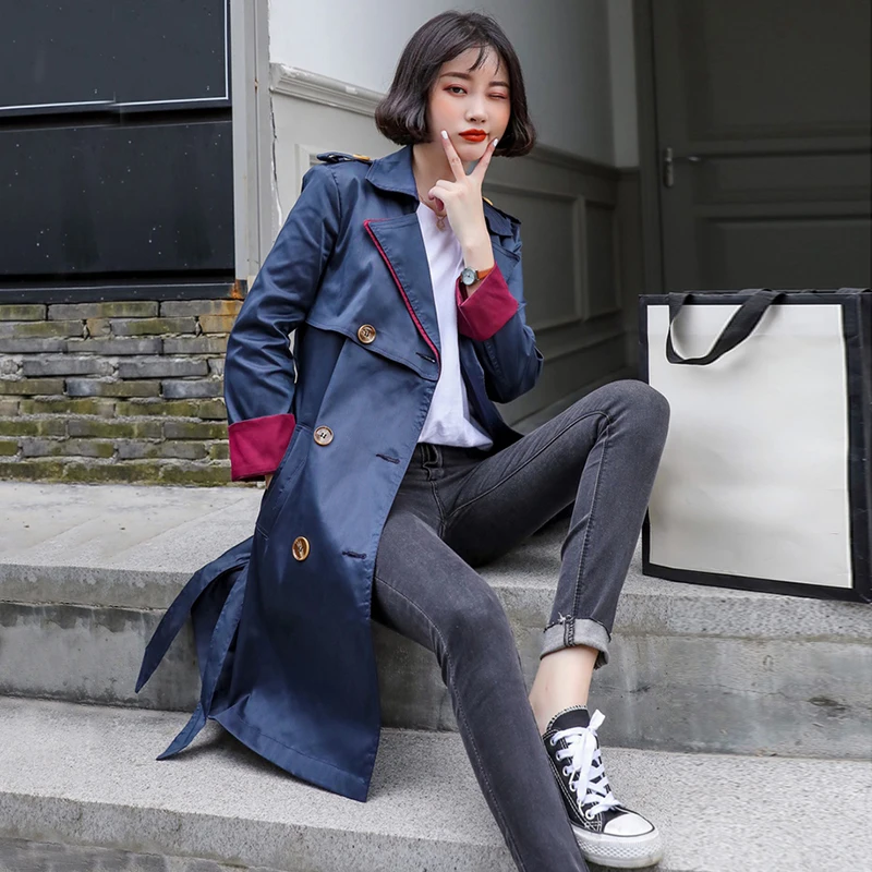 

Fashion women solid comfortable trench new arrival autumn winter S-XXXL double breasted temperamental cute outerwear coat