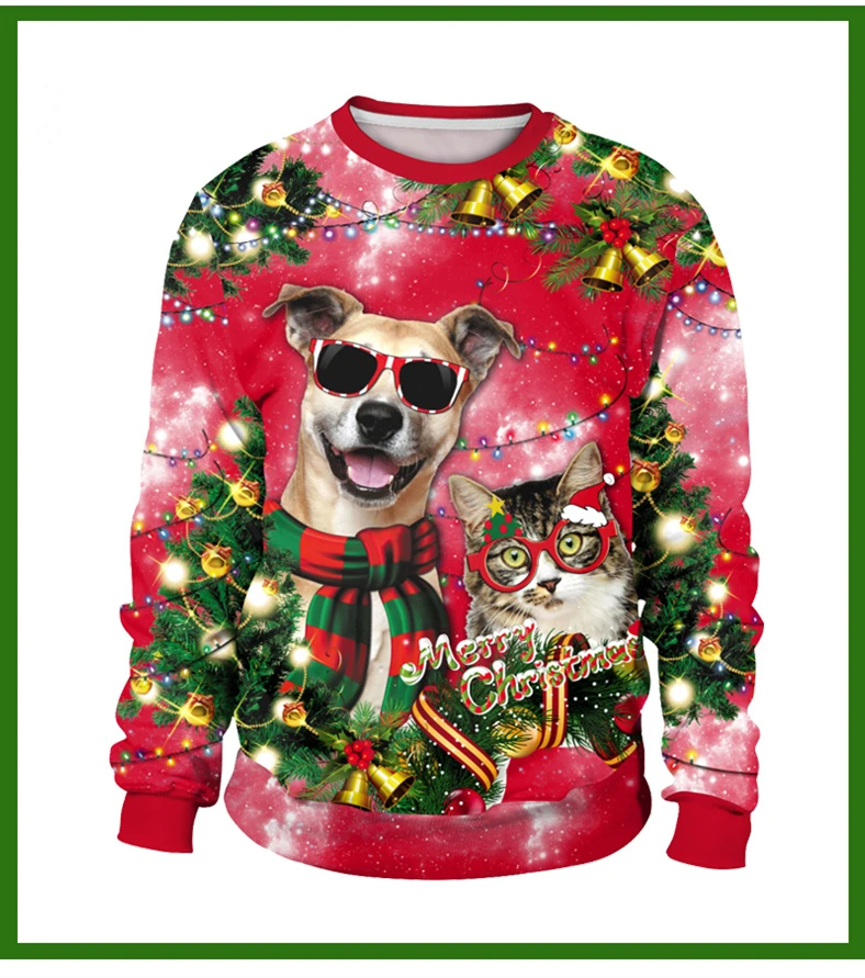 Рождественский свитер унисекс с объемным изображением деда мороза смешной