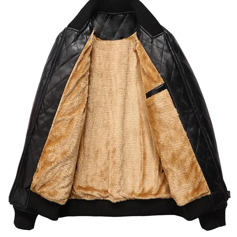 RIINR New Solid Color Winter Men's Pu Jacket Stand Collar Zipper Thick Warm Jackets Man Casual Male Coat US Size S-2XL | Мужская