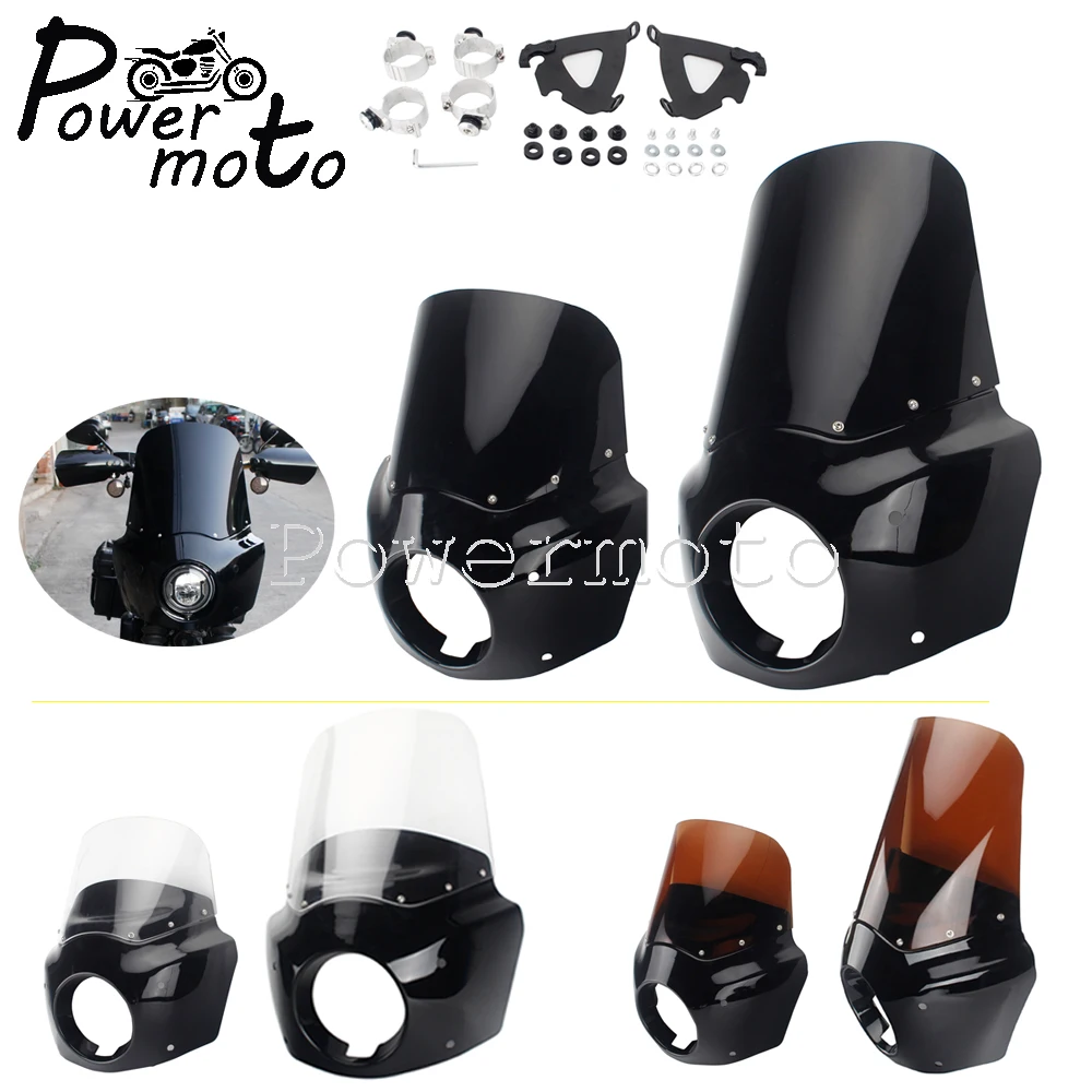 

Black Smoke Clear 11"/15" Motorcycle Headlight Fairing Windshield For Harley Dyna Softail Wide Glide Cafe Racer Wind Deflector