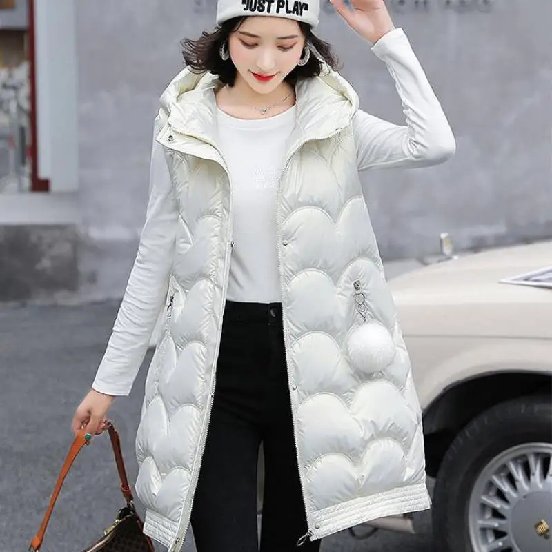 

WEIHAOBANG 2021 Autumn Winter New Solid Color Women's Cotton Vest Hooded Zip Pocket Slim Fit Medium Long Sleeveless Cotton Vest