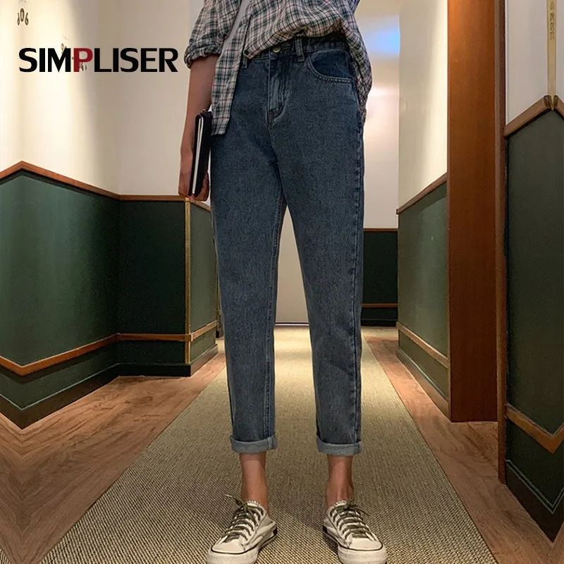 Мягкие джинсы женские синие черные для мам брюки 2020 с завышенной талией Boufriend |