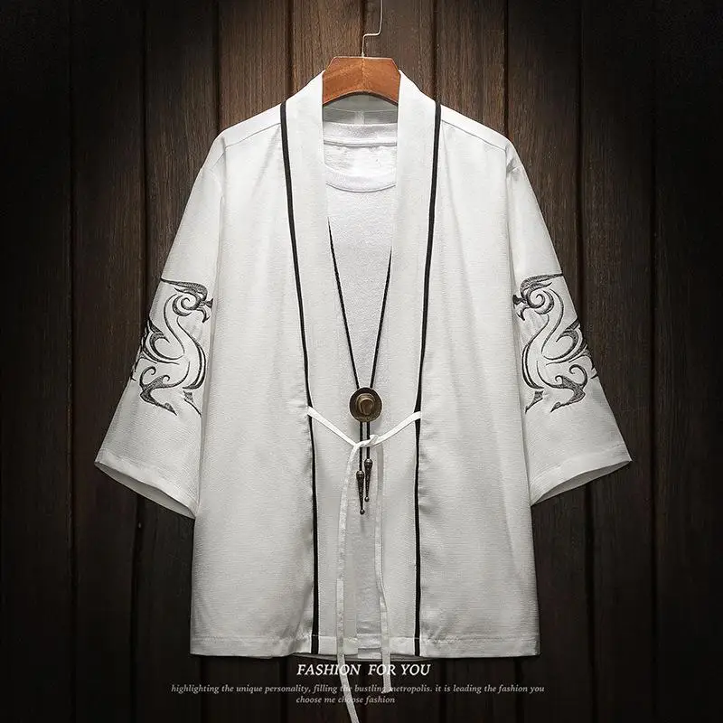 Летняя Новинка для мужчин Haori одежда Винтаж Китайский дракон солнцезащитный крем классический кардиган блузка кимоно топ азиатского Аниме Косплей рубашка 5XL - Цвет: Style O