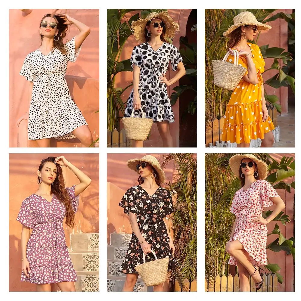 Женское повседневное летнее платье винтажное шифоновое рубашка с цветочным