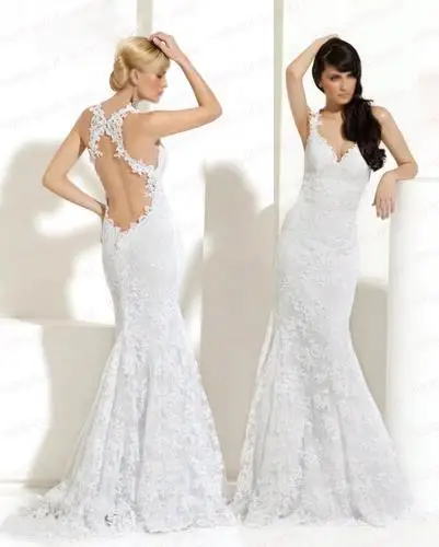 

free shipping 2016 New design sexy Backless long dress custom size/color White Mermaid Lace Gown Formal strap Wedding Dresses