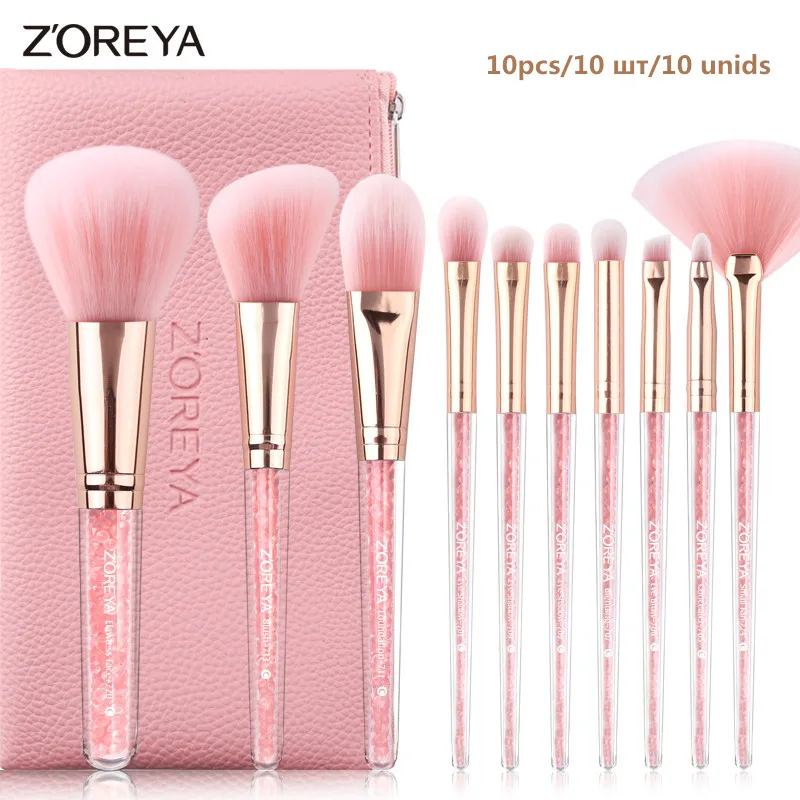 10pcs brushes ZOREYA набор кистей для макияжа 10/12 шт. кисти для макияжа с алмазной ручкой кисть для пудры, основы и тонального крема тени для век веерообразных кисти - Handle Color: 10pcs brushes